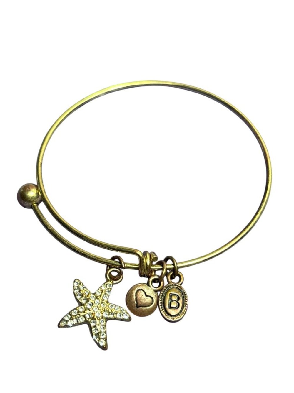 Goldtone Adjustable Charm Bracelet Starfish Heart Letter B